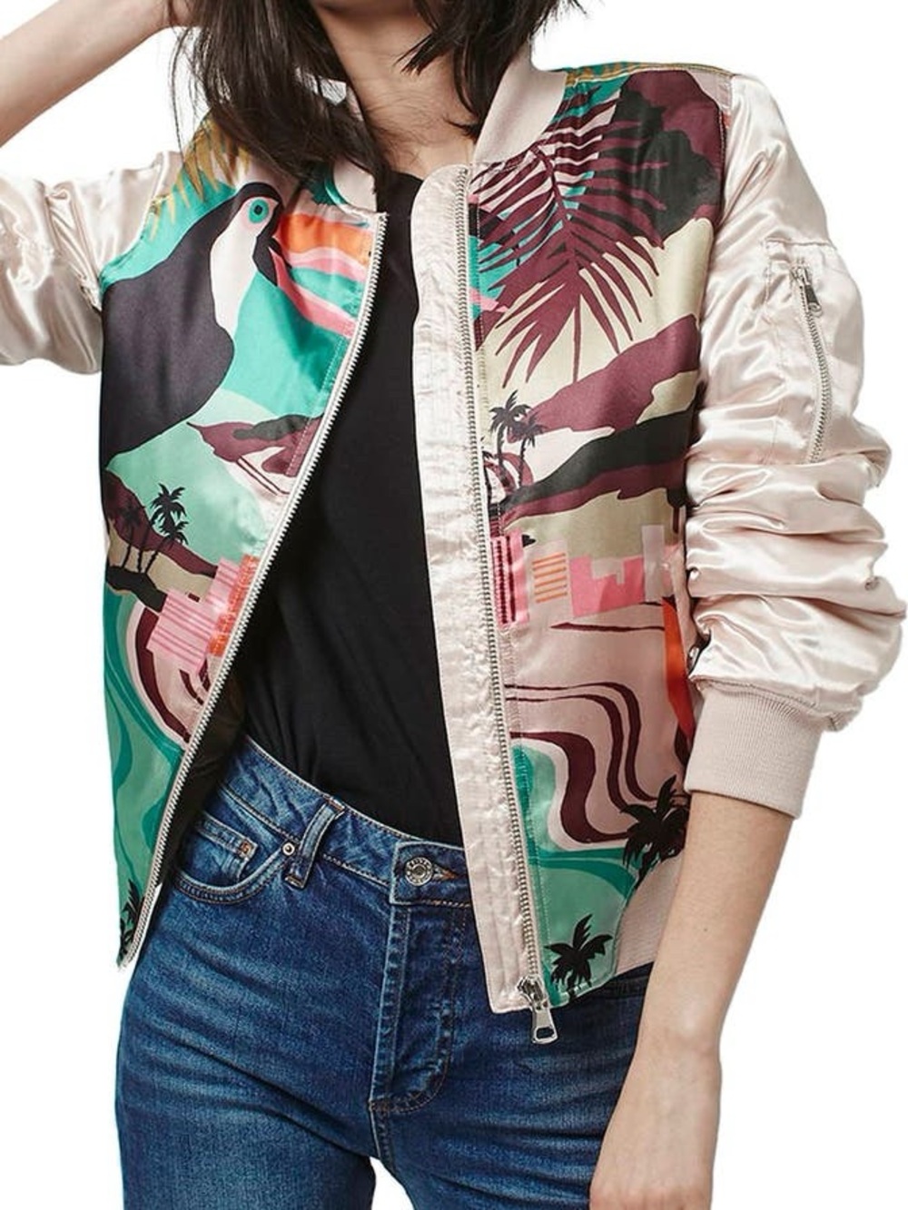 Topshop 'Rio Parrot' MA1 Bomber Jacket